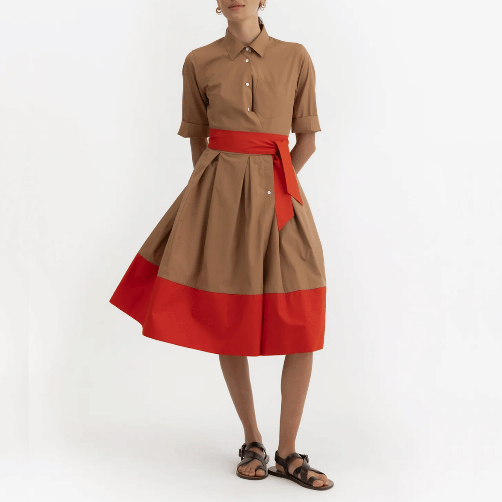 Sara Roka Elenat Dress in Caffe Latte and Red – International designer fashion boutique Australia Riada Concept Woollahra