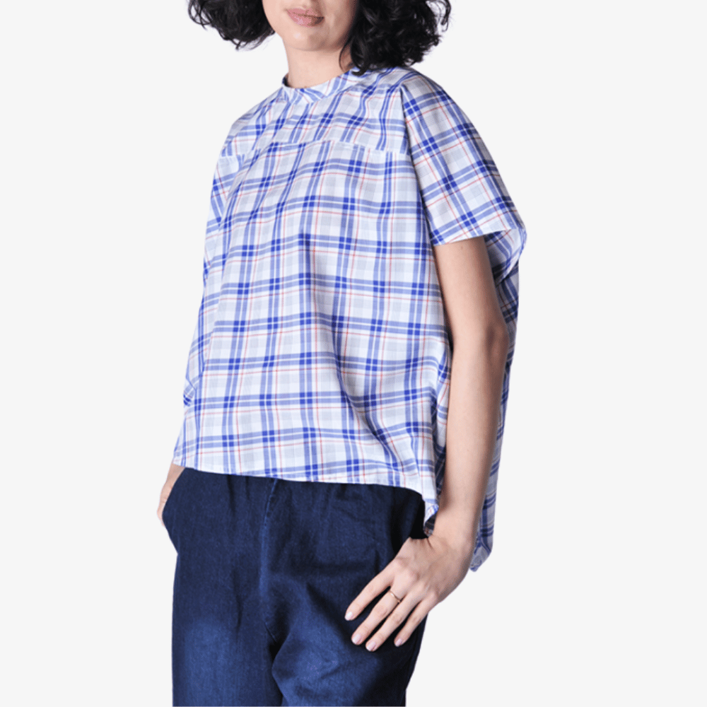 Sofie D’Hoore Oversized Short Sleeve Shirt in Royal Blue Check