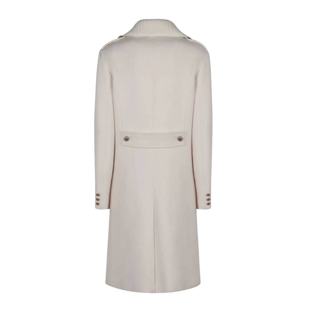 P.A.R.O.S.H. Gold Button Wool Long Pea Coat in Cream – International designer fashion boutique Australia Riada Concept Woollahra