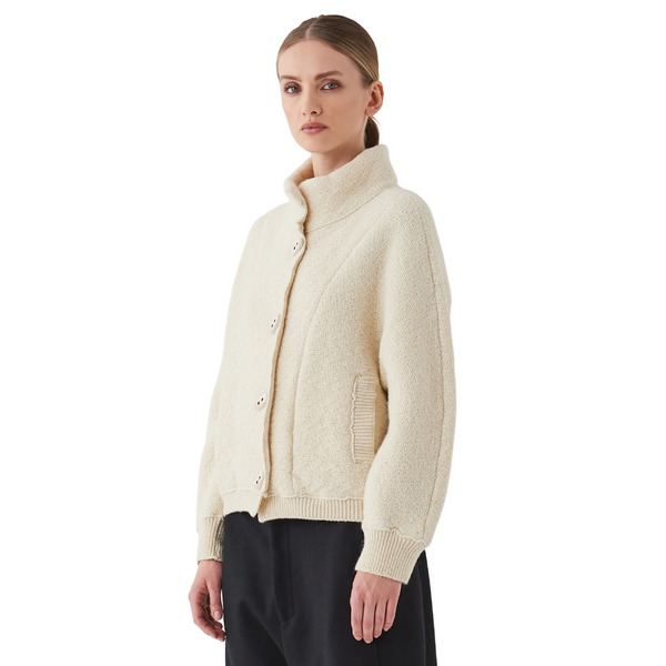 Cropped roll neck jacket in cream