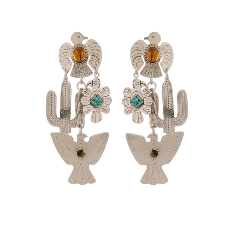 Santafe Eagle earrings large size in silver