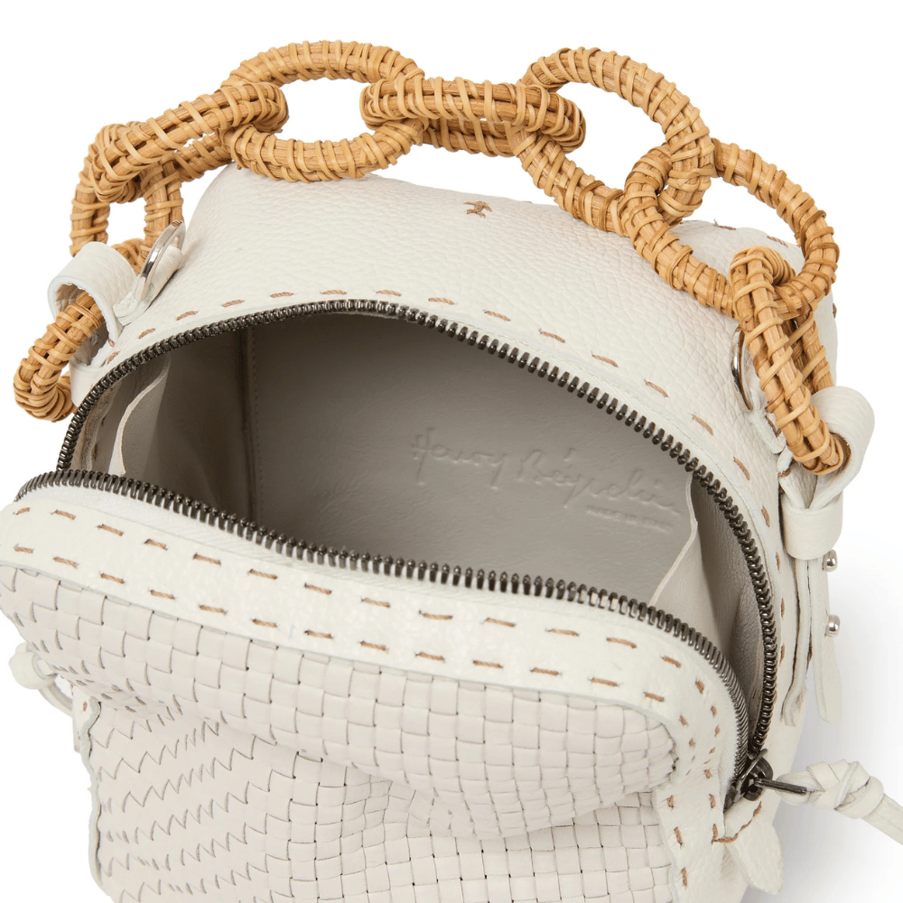 Henry Beguelin Noah Catena Raffia Small Intrecciato Bag in Gesso