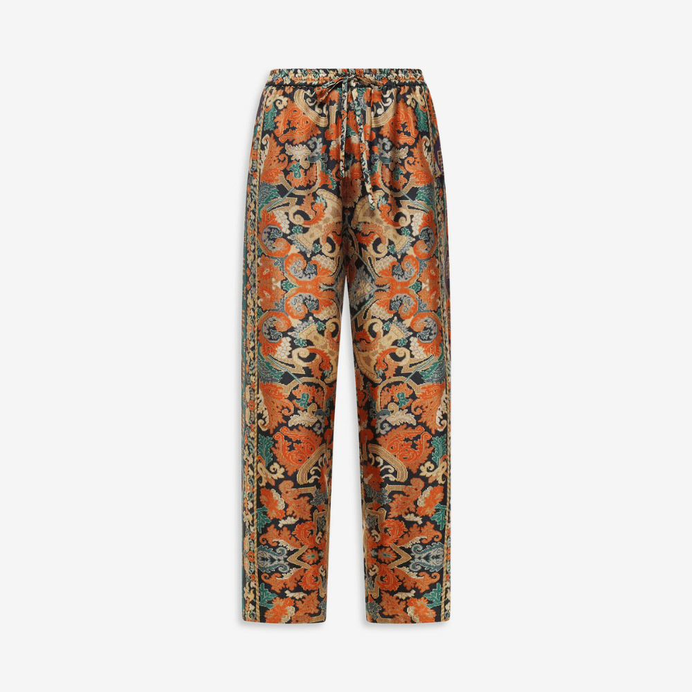 Pierre-Louis Mascia Aloe Silk Trousers in Orange and Blue Ornamental Tapestry Print PIERRE LOUIS MASCIA designer fashion online or in-store at Riada Concept, Sydney’s high-end fashion boutique in Australia.