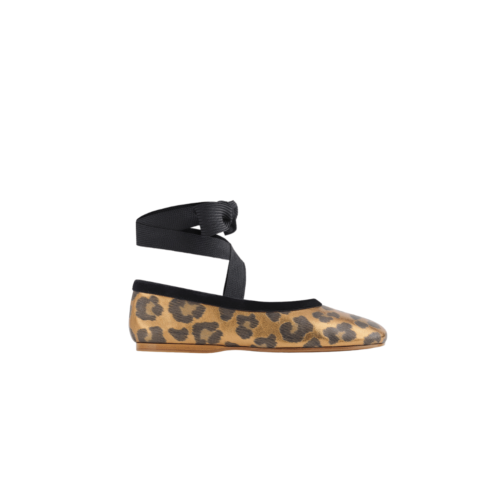 Forte Forte Lamé Laced Tie Ballet Flats in Leopard Print FORTE FORTE Designer fashion shop online and in store High End fashion boutique Sydney Australia Riada Concept