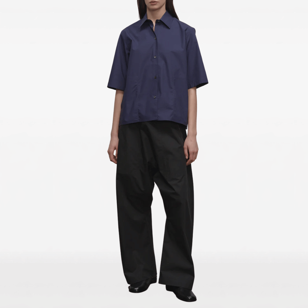 Sofie D’Hoore Pocket-Front Short Sleeve Cotton Shirt in Navy