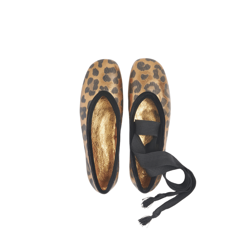 Forte Forte Lamé Laced Tie Ballet Flats in Leopard Print FORTE FORTE Designer fashion shop online and in store High End fashion boutique Sydney Australia Riada Concept