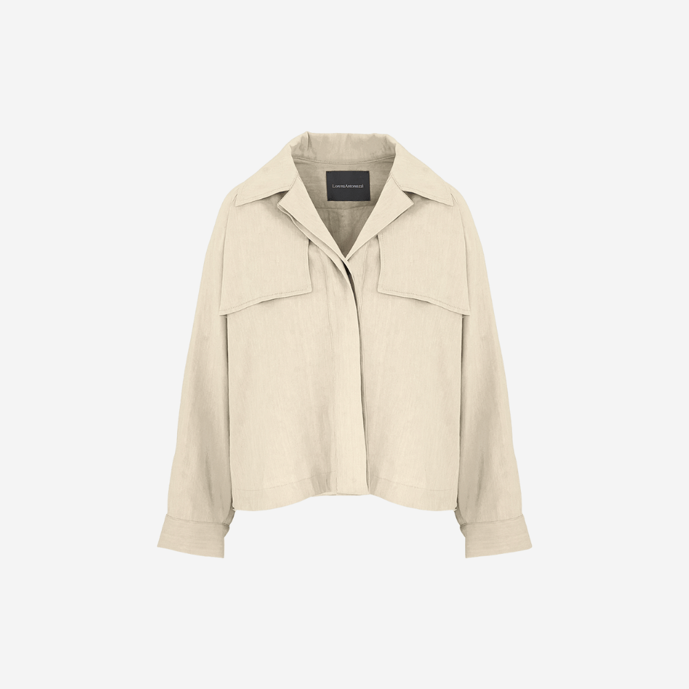 Linen Blend Shirt Jacket in Cream White