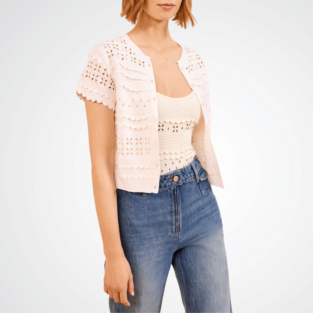 Ulla Johnson Abriana Eyelet Knit Cropped Cardigan in Cowrie – International designer fashion boutique Australia Riada Concept Woollahra