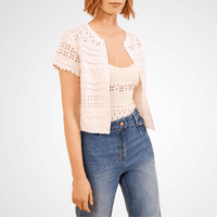Ulla Johnson Abriana Eyelet Knit Cropped Cardigan in Cowrie – International designer fashion boutique Australia Riada Concept Woollahra