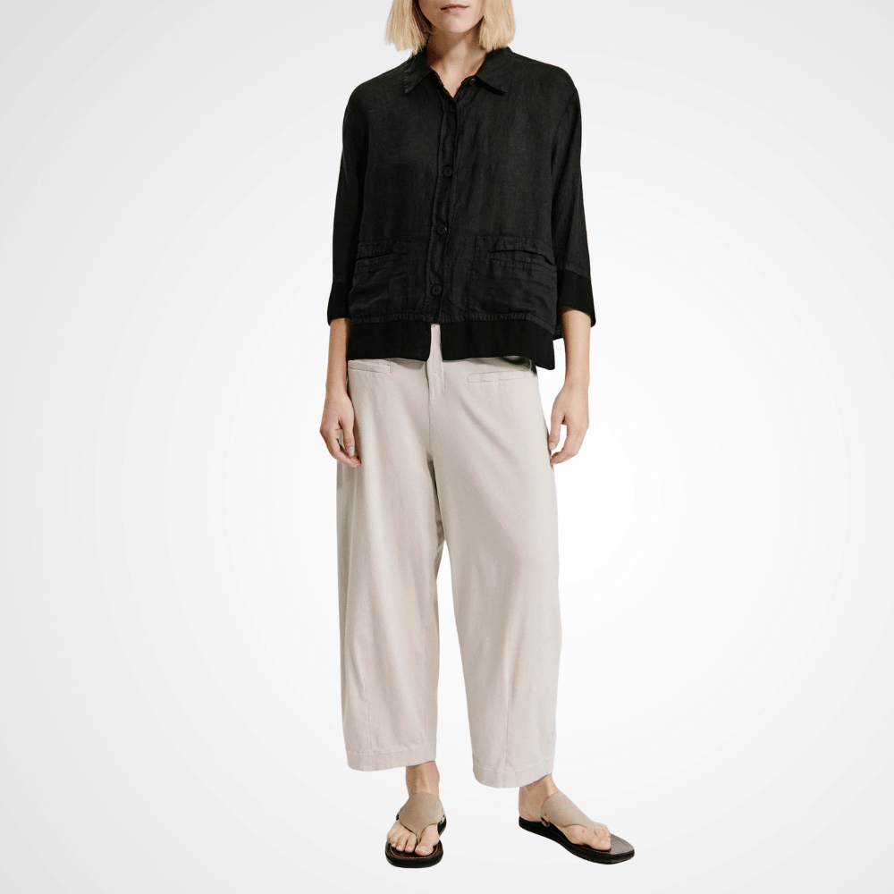 TRANSIT PAR SUCH Linen 3/4 Sleeve Shirt with Georgette Trim in Black E142 Transit Par Such at Riada Concept Designer fashion shop online and in store High End fashion boutique Sydney Australia Riada Concept