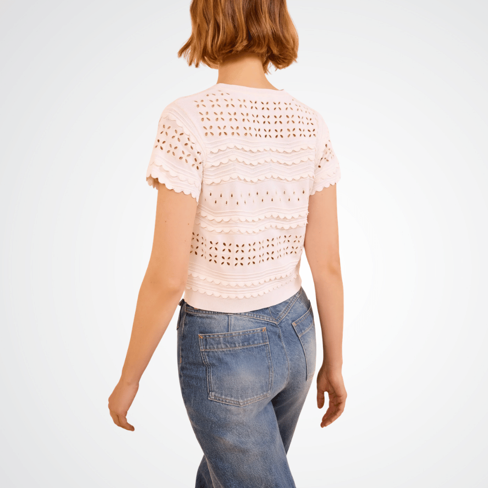 Ulla Johnson Abriana Eyelet Knit Cropped Cardigan in Cowrie – International designer fashion boutique Australia Riada Concept Woollahra