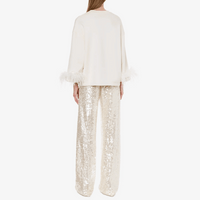 Philosophy di Lorenzo Serafini Detachable Feather Sleeve Sweatshirt in Ivory – luxury Italian recycled cotton sweatshirt with removable feather sleeves, available at Riada Concept Australia