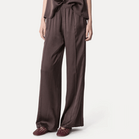 Forte Forte Wide-Leg Silk Satin Jogging Pants in Dark Brown FORTE FORTE Designer fashion shop online and in store High End fashion boutique Sydney Australia Riada Concept