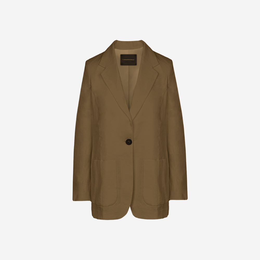 Linen Blend Single-Breasted Blazer in Brown