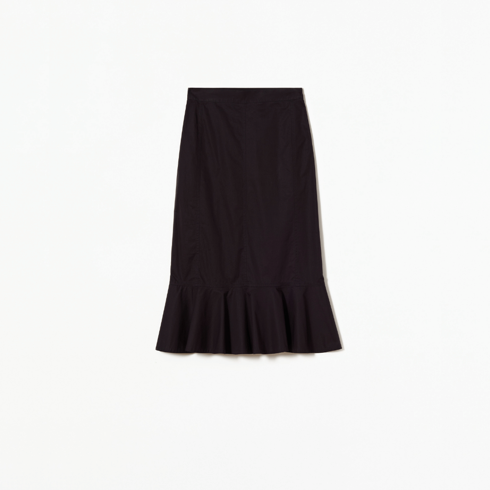 Plan C Stretch Cotton Poplin Skirt in Black