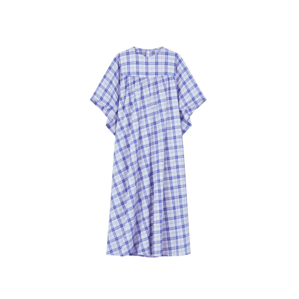 Sofie D’Hoore Oversized Cotton Short Sleeve Dress in Royal Blue Check