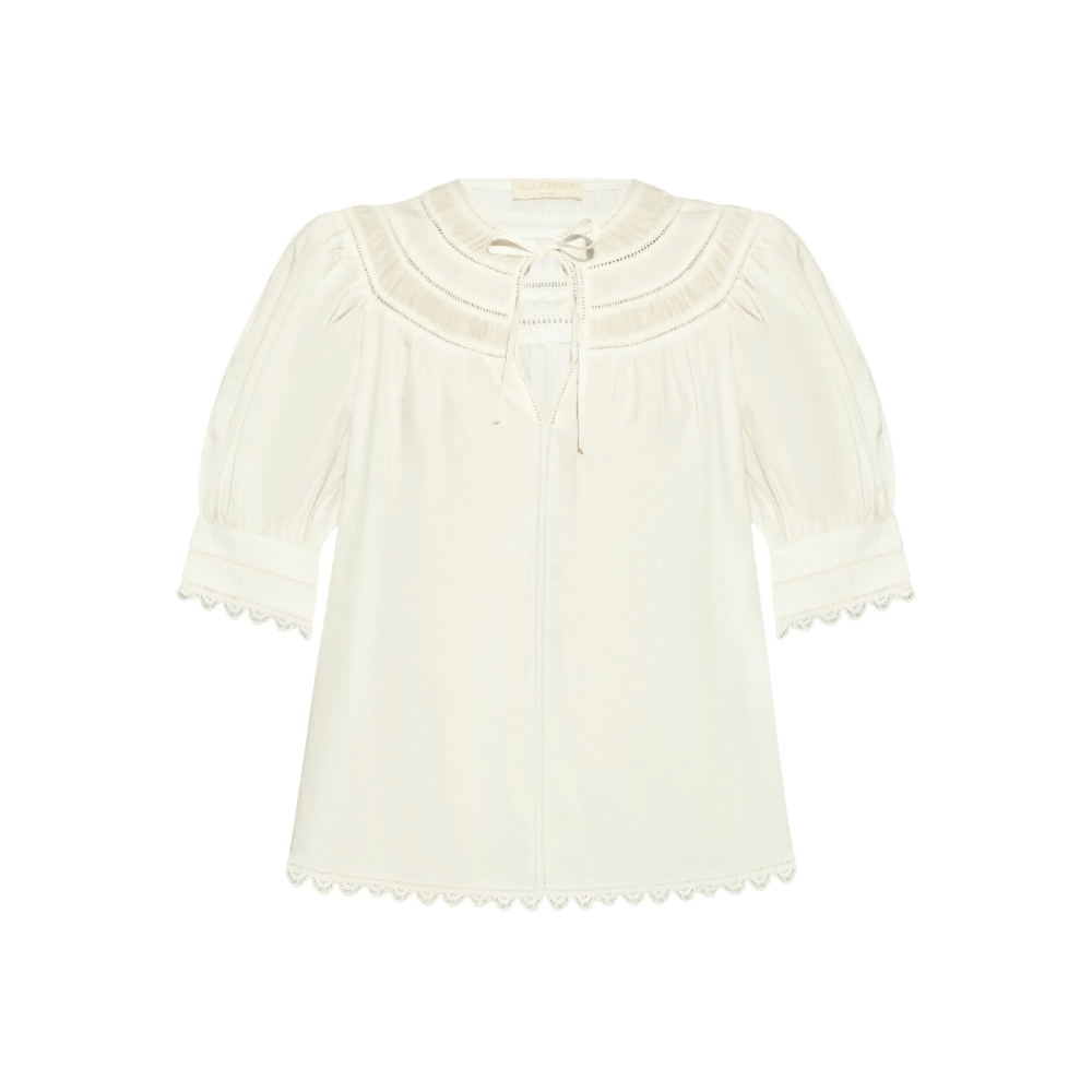 Ulla Johnson Dylan Short Sleeve Keyhole Neck Blouse in Cream ULLA JOHNSON Designer fashion shop online and in store High End fashion boutique Sydney Australia Riada Concept