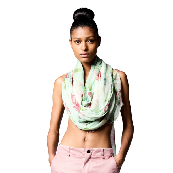 Lily print modal scarf in jade