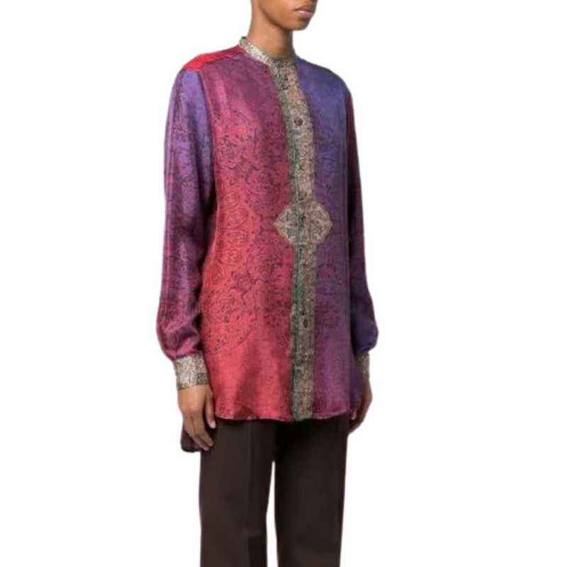 Aloe paisley-print silk shirt in violet purple and multicolour