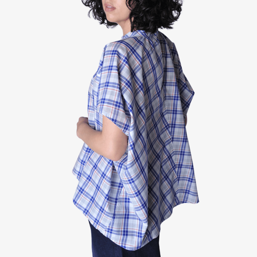 Sofie D’Hoore Oversized Short Sleeve Shirt in Royal Blue Check