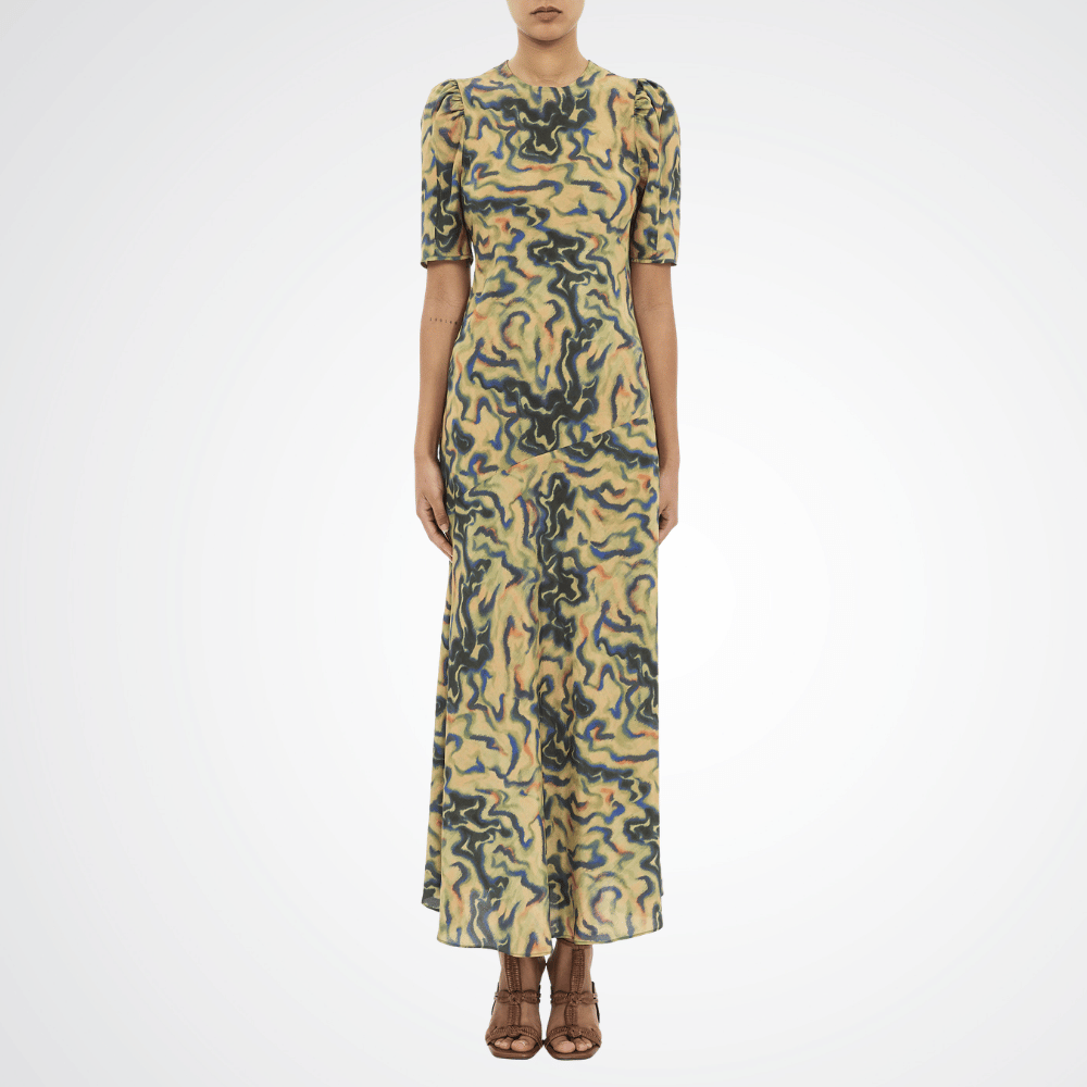 Ulla Johnson Samar Silk Crepe De Chine Midi Dress in Geode – International designer fashion boutique Australia Riada Concept Woollahra