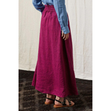 FARAH2  Linen Midi Skirt in Raspberry
