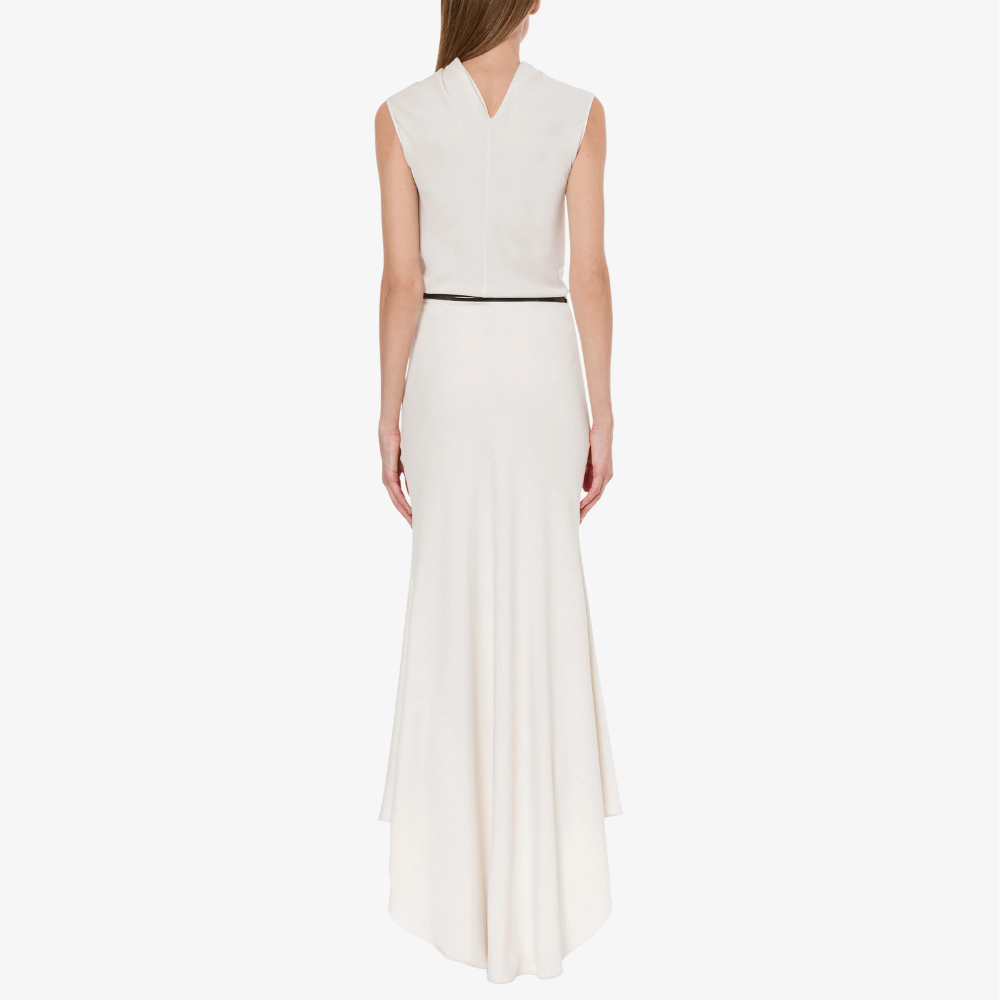Philosophy di Lorenzo Serafini Extended Sleeve Crêpe Fluid Draped Collar Top in Ivory, Italian luxury womenswear available at Riada Concept Australia