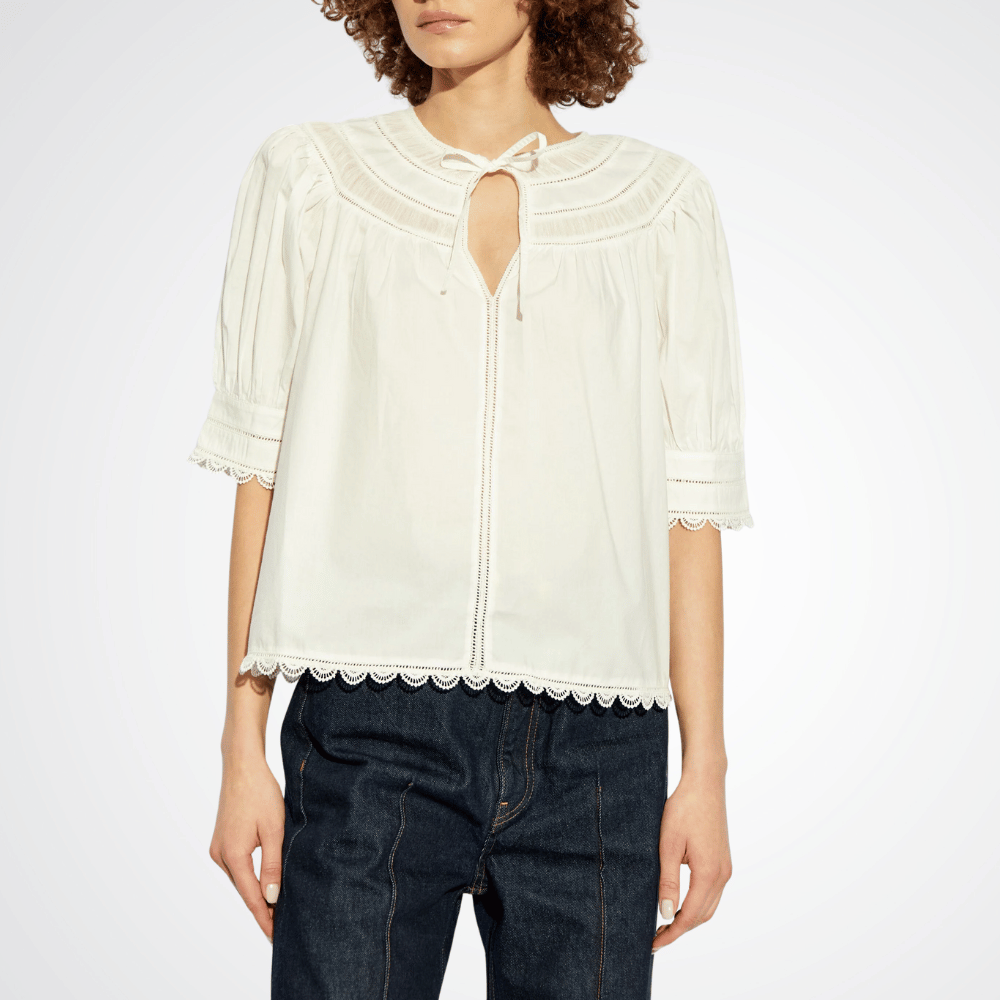Ulla Johnson Dylan Short Sleeve Keyhole Neck Blouse in Cream ULLA JOHNSON Designer fashion shop online and in store High End fashion boutique Sydney Australia Riada Concept