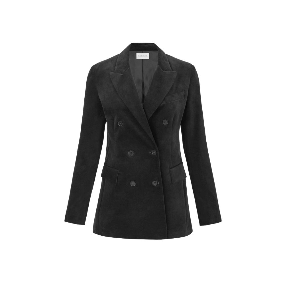 P.A.R.O.S.H. Velvet Double-Breasted Blazer in Black – International designer fashion boutique Australia Riada Concept Woollahra