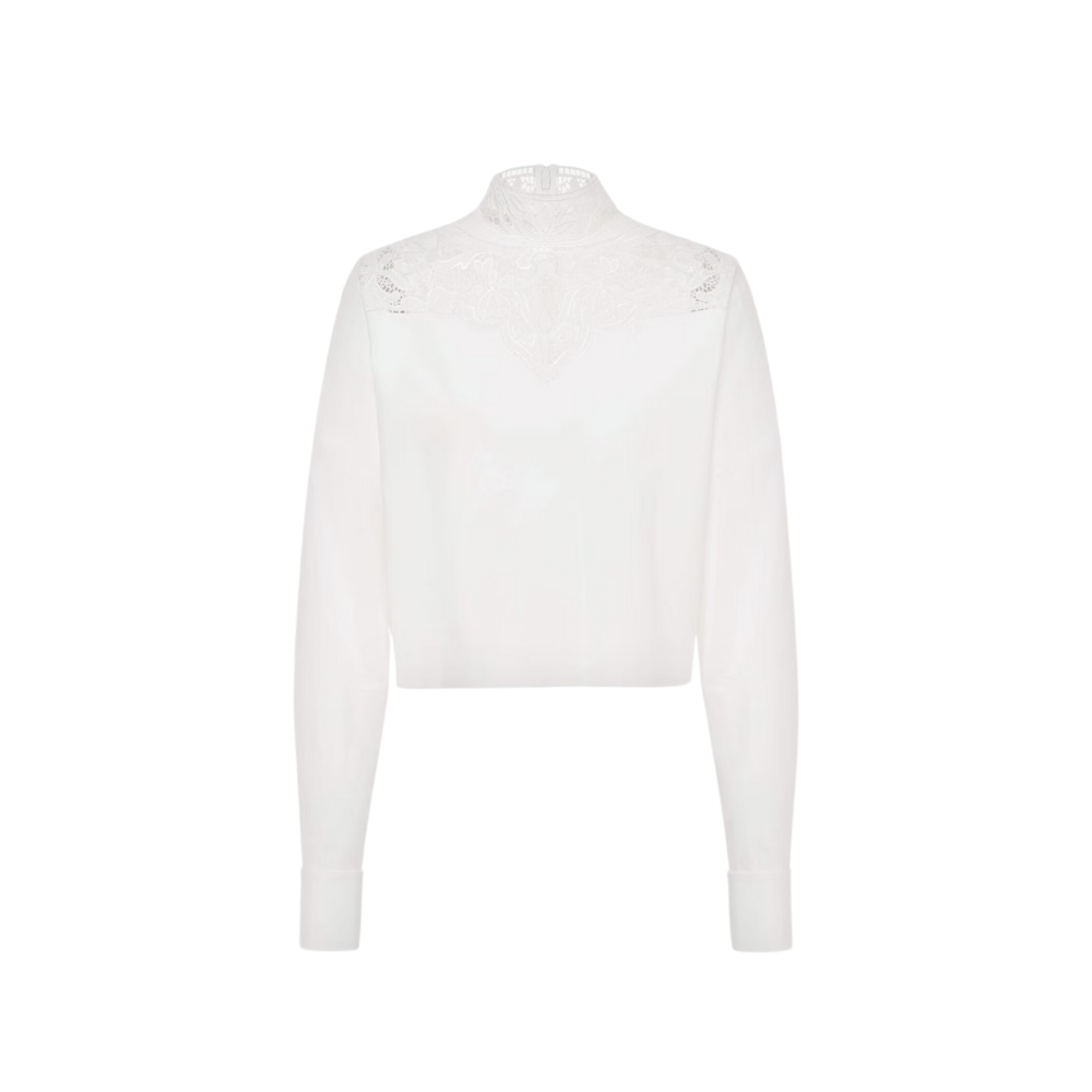 Long sleeve popline blouse in white