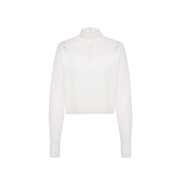 Long sleeve popline blouse in white