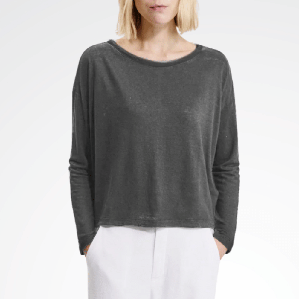 TRANSIT PAR SUCH Linen Button-Back Long Sleeve Top in Mud K202 Transit Par Such at Riada Concept Designer fashion shop online and in store High End fashion boutique Sydney Australia Riada Concept