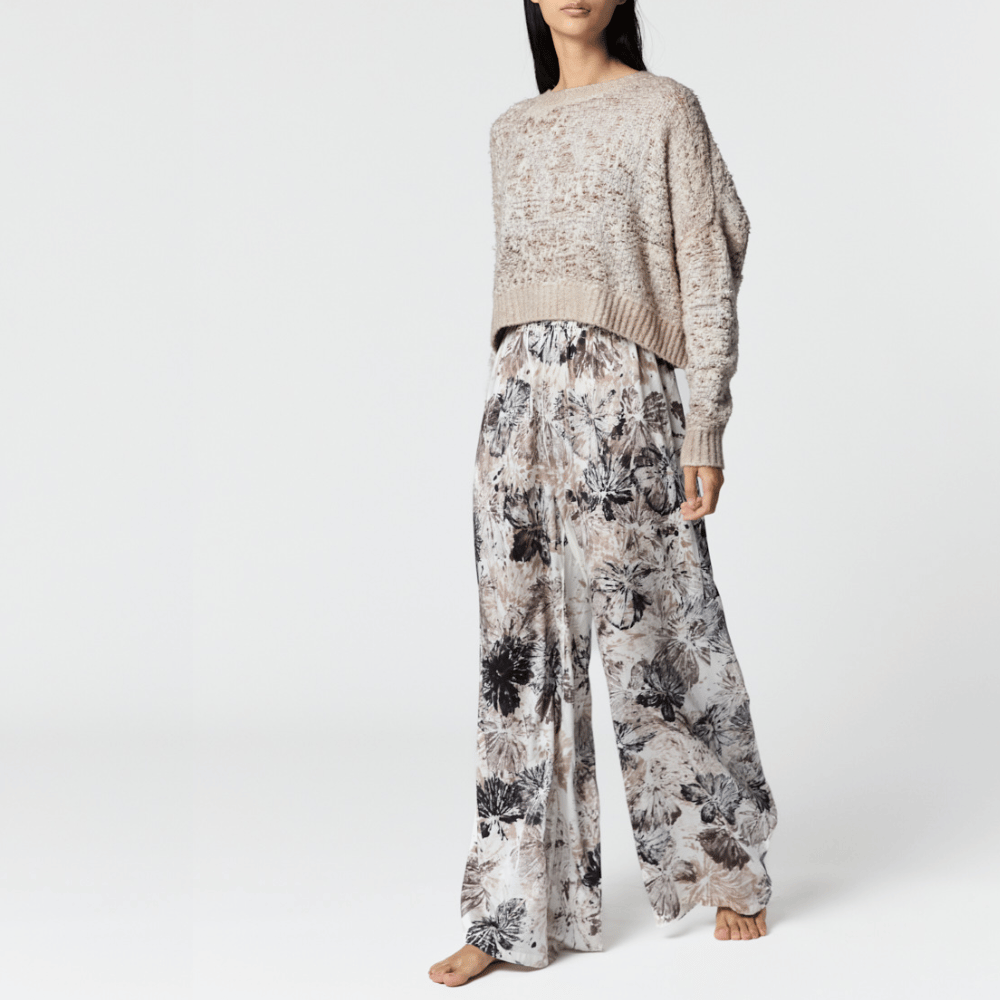 Avant Toi Poseidonia Effect Silk Palazzo Pants in Noce Moscata 225SD2202SSTV-P Avant Toi Luxury knitwear stockist Australia Riada Concept online Sydney Designer fashion shop online and in store High End fashion boutique Sydney Australia Riada Concept
