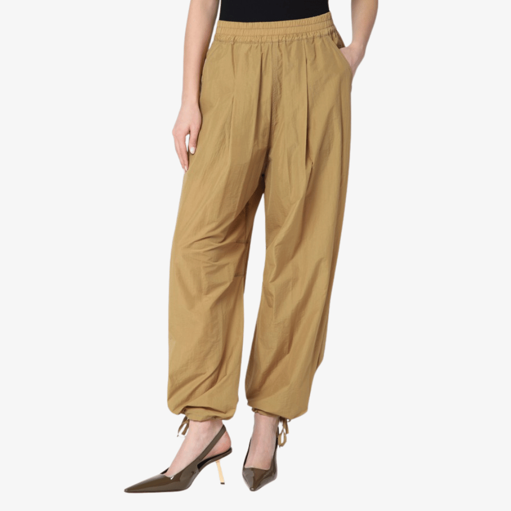 Philosophy di Lorenzo Serafini high waisted relaxed straight leg Nylon Pants in Beige, international luxury fashion brands knits sweaters available at Riada Concept Woollahra, Sydney Australia and online