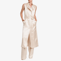 Philosophy di Lorenzo Serafini Longline Duchesse Satin Waistcoat in Ivory with double-breasted closure and notch lapels, international luxury tailoring at Riada Concept Australia