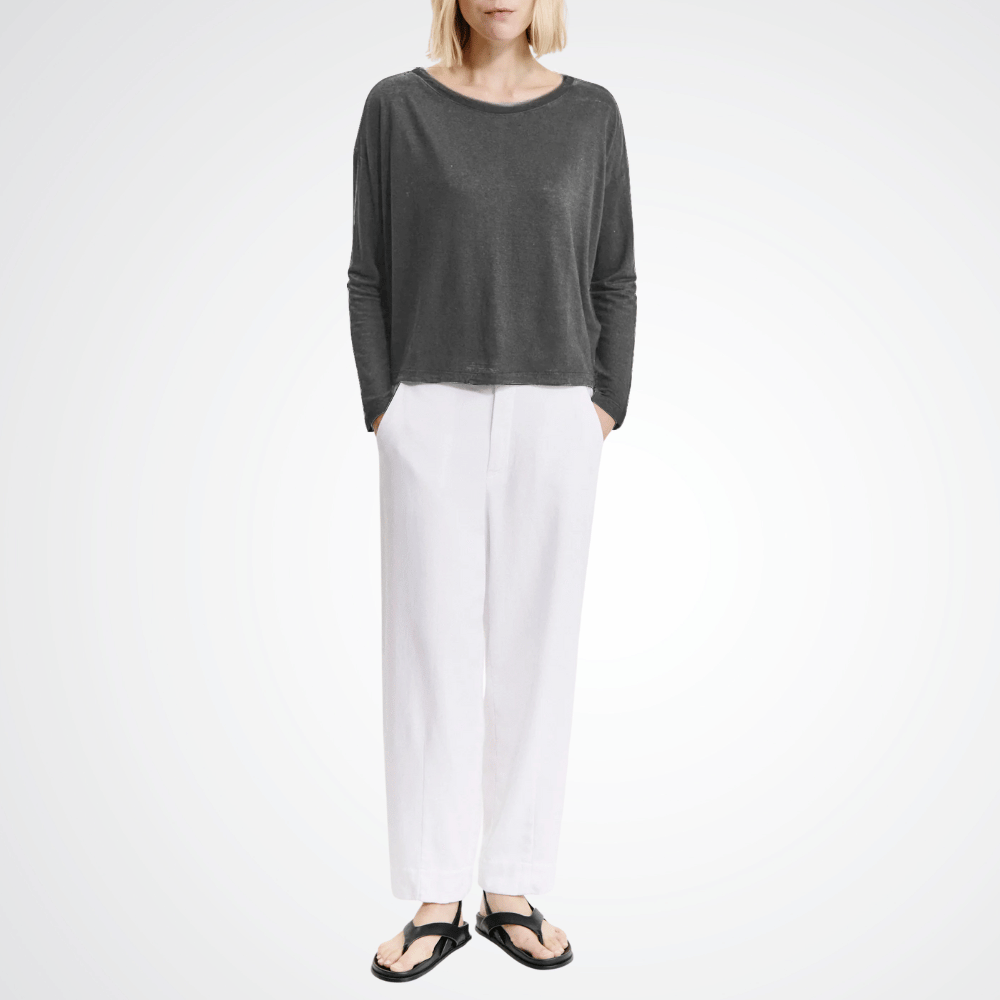 TRANSIT PAR SUCH Linen Button-Back Long Sleeve Top in Mud K202 Transit Par Such at Riada Concept Designer fashion shop online and in store High End fashion boutique Sydney Australia Riada Concept