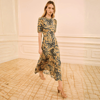 Ulla Johnson Samar Silk Crepe De Chine Midi Dress in Geode – International designer fashion boutique Australia Riada Concept Woollahra