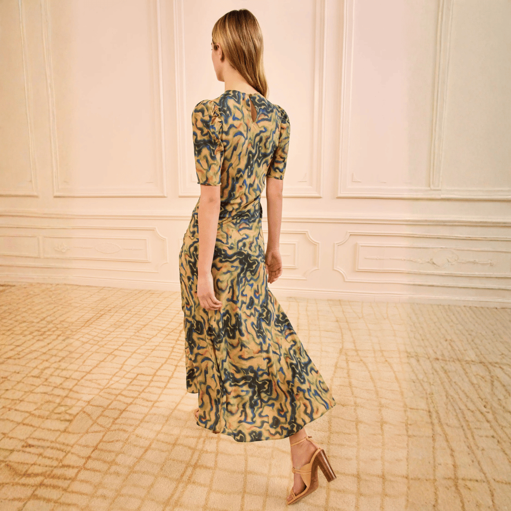 Ulla Johnson Samar Silk Crepe De Chine Midi Dress in Geode – International designer fashion boutique Australia Riada Concept Woollahra