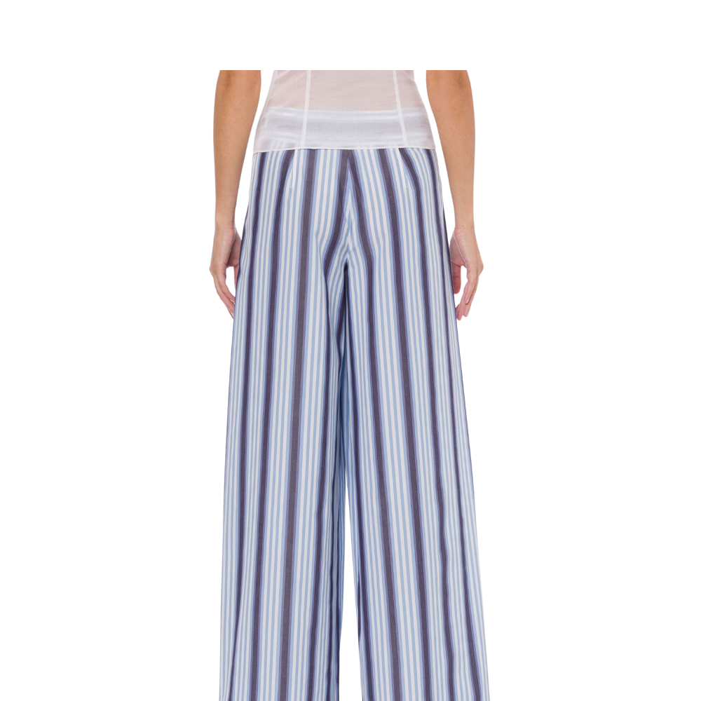 Stretch poplin trousers in fantasy print blue