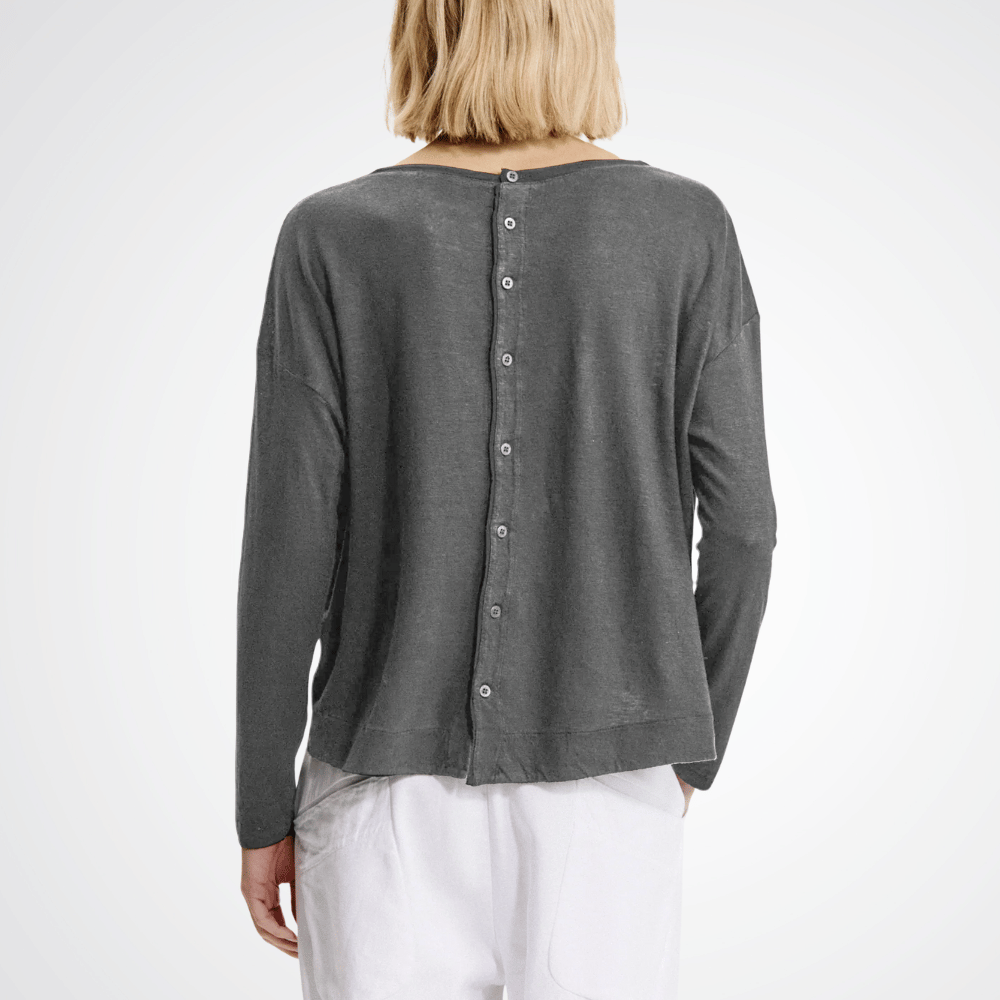 TRANSIT PAR SUCH Linen Button-Back Long Sleeve Top in Mud K202 Transit Par Such at Riada Concept Designer fashion shop online and in store High End fashion boutique Sydney Australia Riada Concept