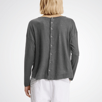 TRANSIT PAR SUCH Linen Button-Back Long Sleeve Top in Mud K202 Transit Par Such at Riada Concept Designer fashion shop online and in store High End fashion boutique Sydney Australia Riada Concept