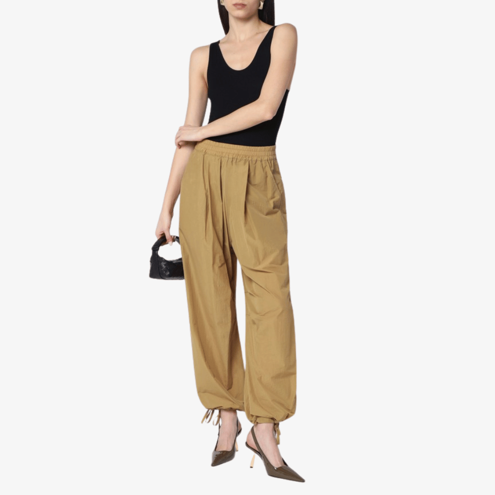 Philosophy di Lorenzo Serafini high waisted relaxed straight leg Nylon Pants in Beige, international luxury fashion brands knits sweaters available at Riada Concept Woollahra, Sydney Australia and online