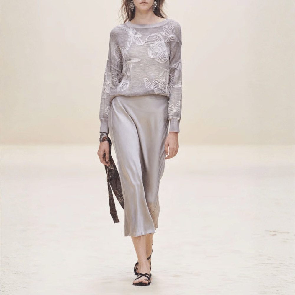 Avant Toi Hand-Painted Stretch Silk Maxi Skirt in Ash – International designer fashion boutique Australia Riada Concept Woollahra