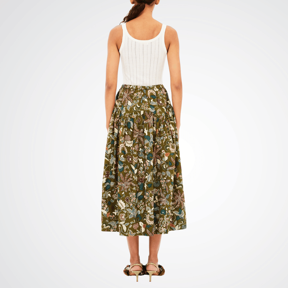 Ulla Johnson Rosen Tie Waist Pull-On Skirt in Lichen Green Print ULLA JOHNSON Designer fashion shop online and in store High End fashion boutique Sydney Australia Riada Concept