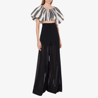 Philosophy di Lorenzo Serafini Cotton–Nylon Striped Cropped Top in Ivory and Black with balloon sleeves and drawstring cuffs — Italian designer womenswear at Riada Concept Australia