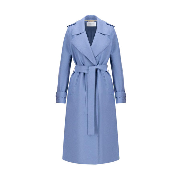 Long boxy coat light pressed wool in denim blue