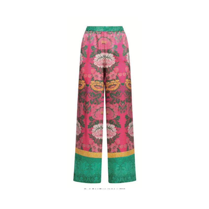 Kamut printed pants in pink and green