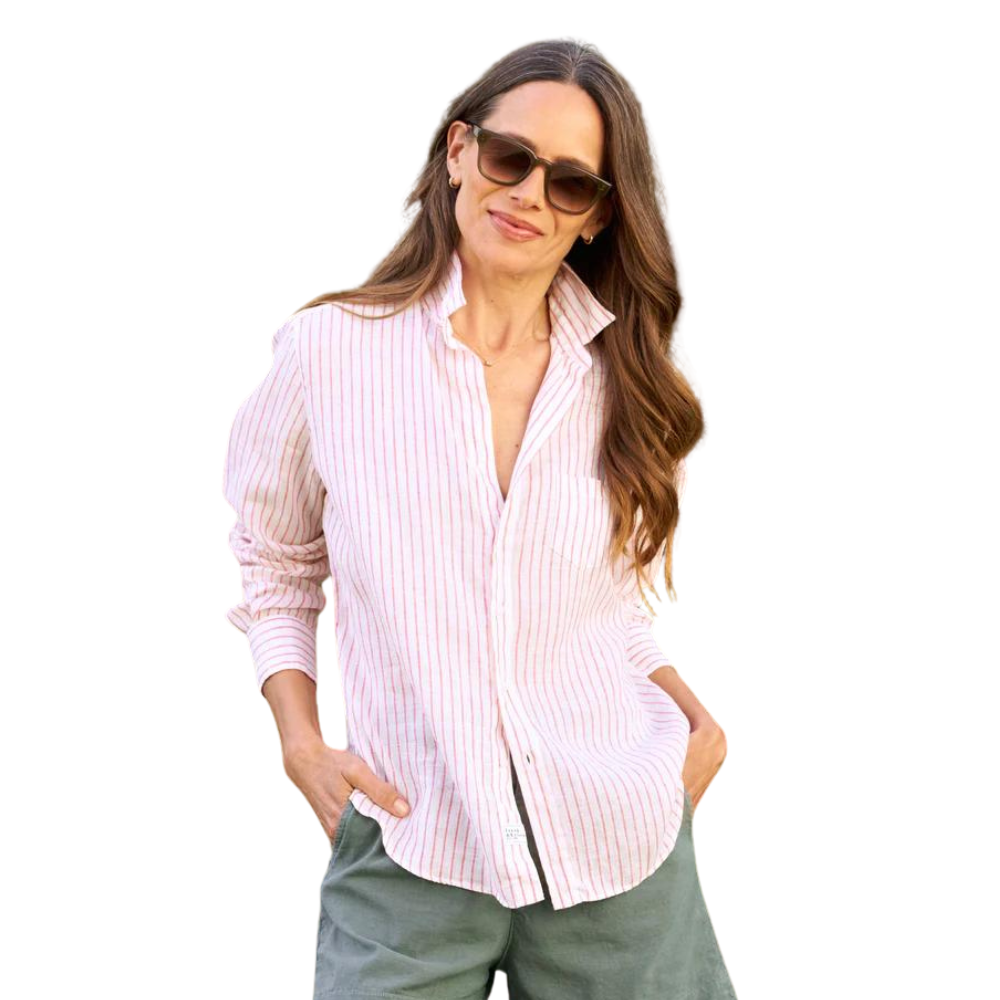 Eileen Relaxed Button-Up Shirt in pink stripe