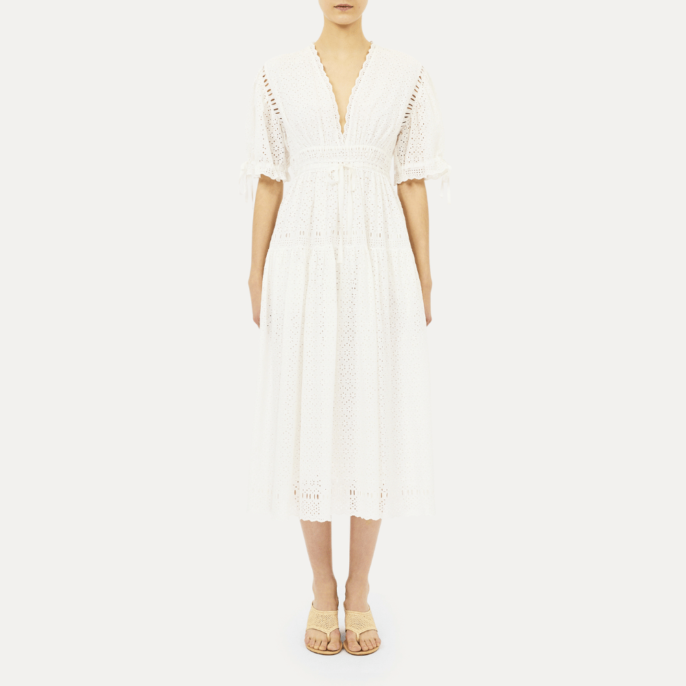 Ottilie Short-Sleeve Cotton Dress in Pristine