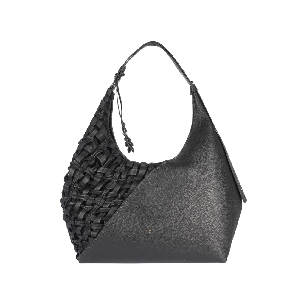 Bea M Bauletto Muflone + Intreccio Cesta in Nero